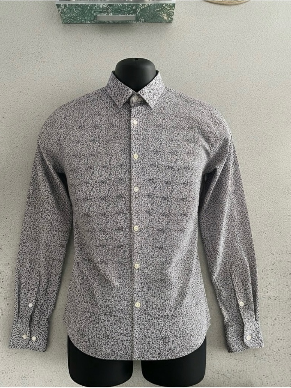 Denim & Flower White Shirt with Navy Microprint - Slim Button-Down